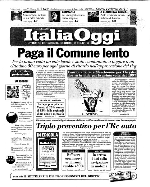 Italia oggi : quotidiano di economia finanza e politica